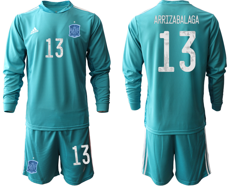 Men 2021 European Cup Spain blue Long sleeve goalkeeper #13 Soccer Jersey